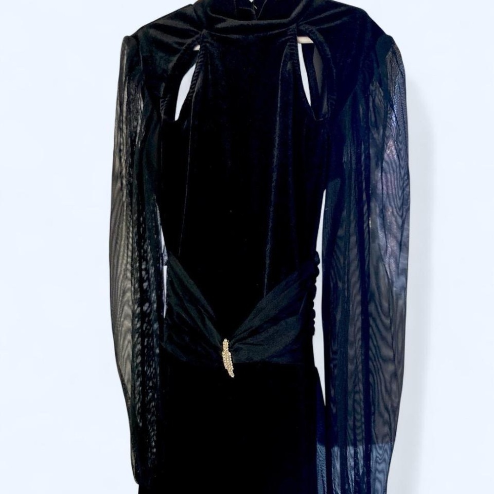 Black velvet jumper with sheer sleeves, skirt and rhinestone detail 20in waist - Picture 3 of 7